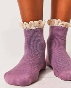 Beloved Waffle Knit Sock Plum - PINK ARROWS