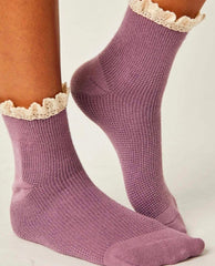 Beloved Waffle Knit Sock Plum - PINK ARROWS