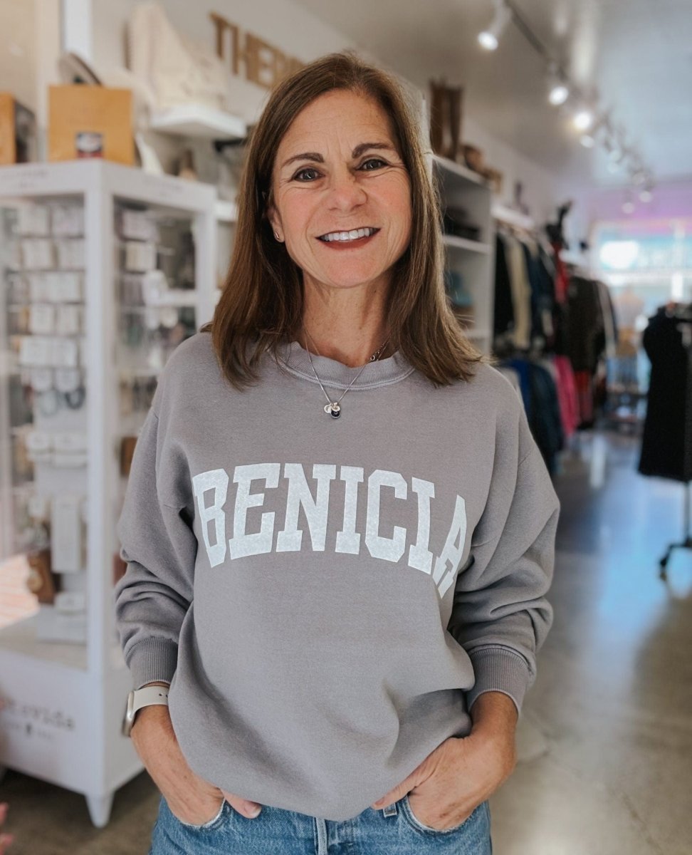 Benicia Varsity Sweatshirt Heather Grey - PINK ARROWS