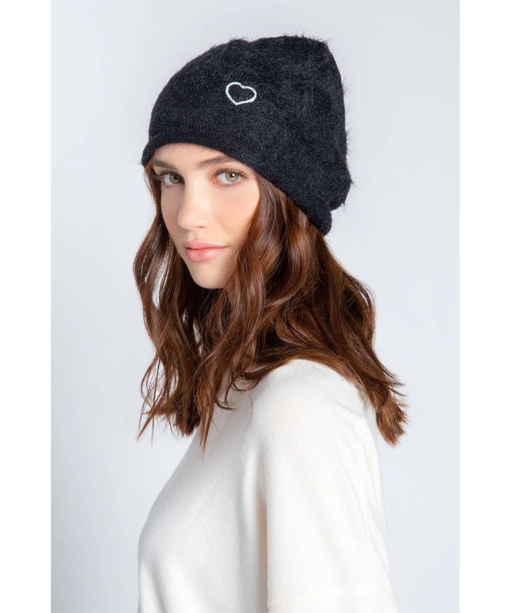 Black Heart Fuzzy Beanie - miamidrugpossession