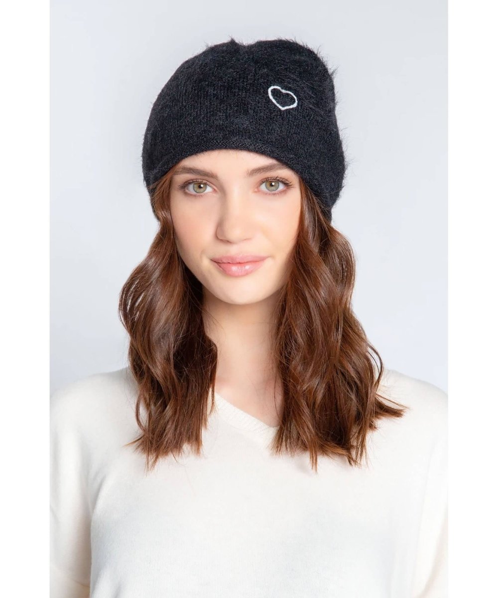 Black Heart Fuzzy Beanie - miamidrugpossession