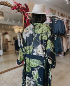 Black Passion Flower Robe Gown Kimono - clearpathherbicide