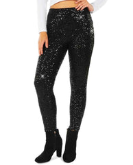 Black Sequin Leggings High Waisted - PINK ARROWS