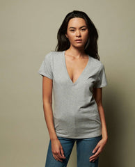 Blair Slim V - Neck Top Heather Grey - PINK ARROWS