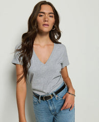 Blair Slim V - Neck Top Heather Grey - PINK ARROWS