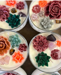 Bliss Soy Candles in Glass Votive w/ Flowers + Gemstones - miamidrugpossession