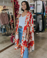 Blossom Branch Print Medium Red Kimono - miamidrugpossession