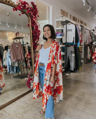 Blossom Branch Print Medium Red Kimono - PINK ARROWS