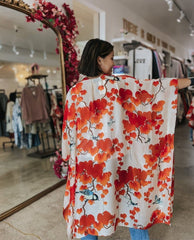 Blossom Branch Print Medium Red Kimono - PINK ARROWS