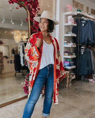 Blossom Branch Print Red Cardigan - PINK ARROWS