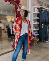 Blossom Branch Print Red Cardigan - miamidrugpossession