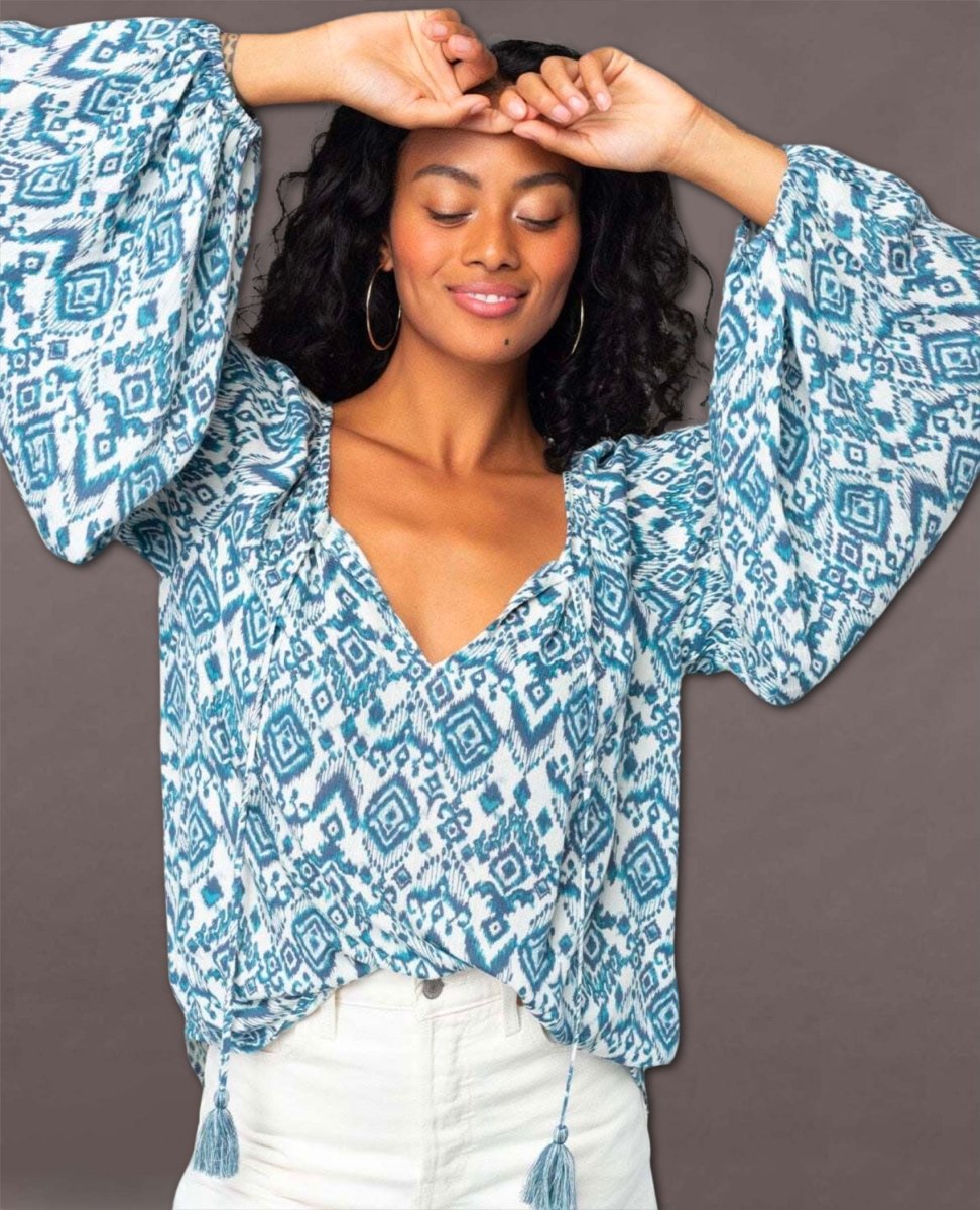 Boho Blouse Denim Ivory - miamidrugpossession