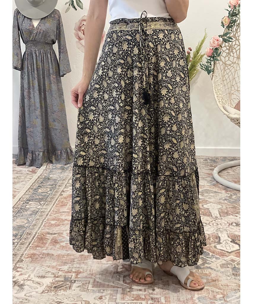 Boho Tiered Skirt Black Gold Combo - clearpathherbicide