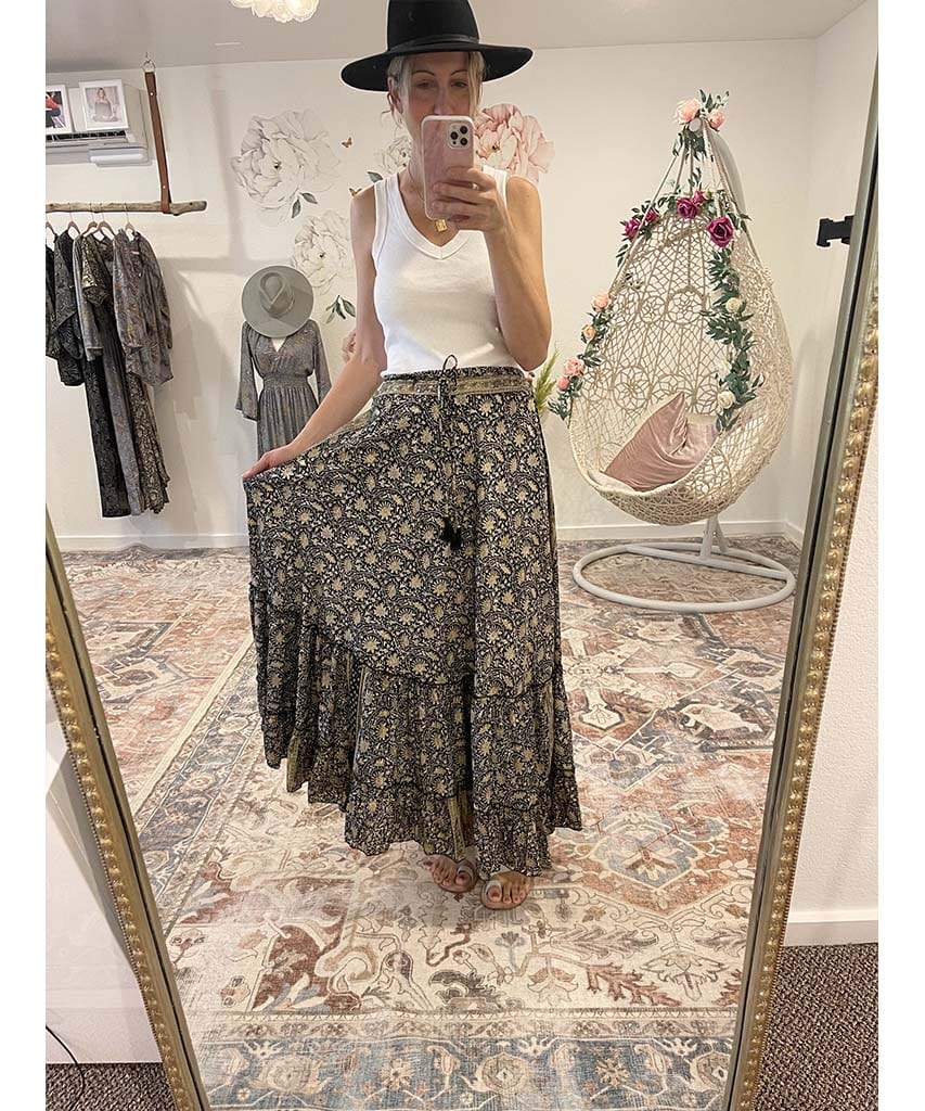 Boho Tiered Skirt Black Gold Combo - clearpathherbicide