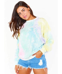 Boyfriend Sweatshirt Rainbow Tie Dye - PINK ARROWS