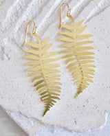 Brass Fern Leaf Earrings - PINK ARROWS