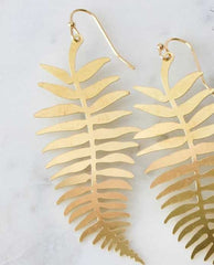 Brass Fern Leaf Earrings - PINK ARROWS