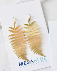 Brass Fern Leaf Earrings - PINK ARROWS