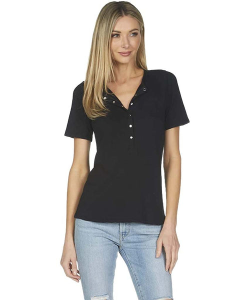 Brawley Short Sleeve Snap Henley Black - miamidrugpossession