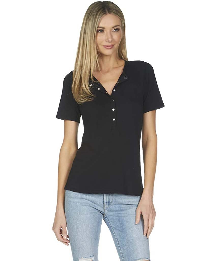 Brawley Short Sleeve Snap Henley Black - clearpathherbicide