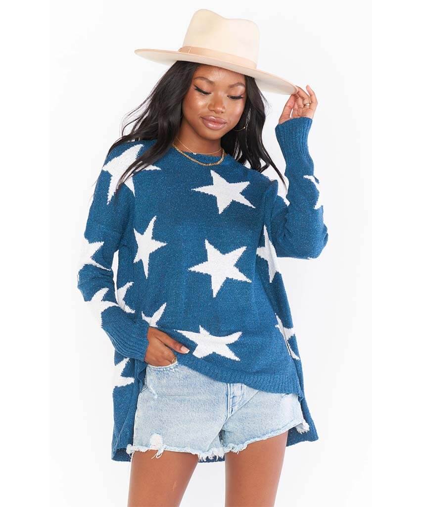 Bronson Sweater Star Tossed Blue - miamidrugpossession