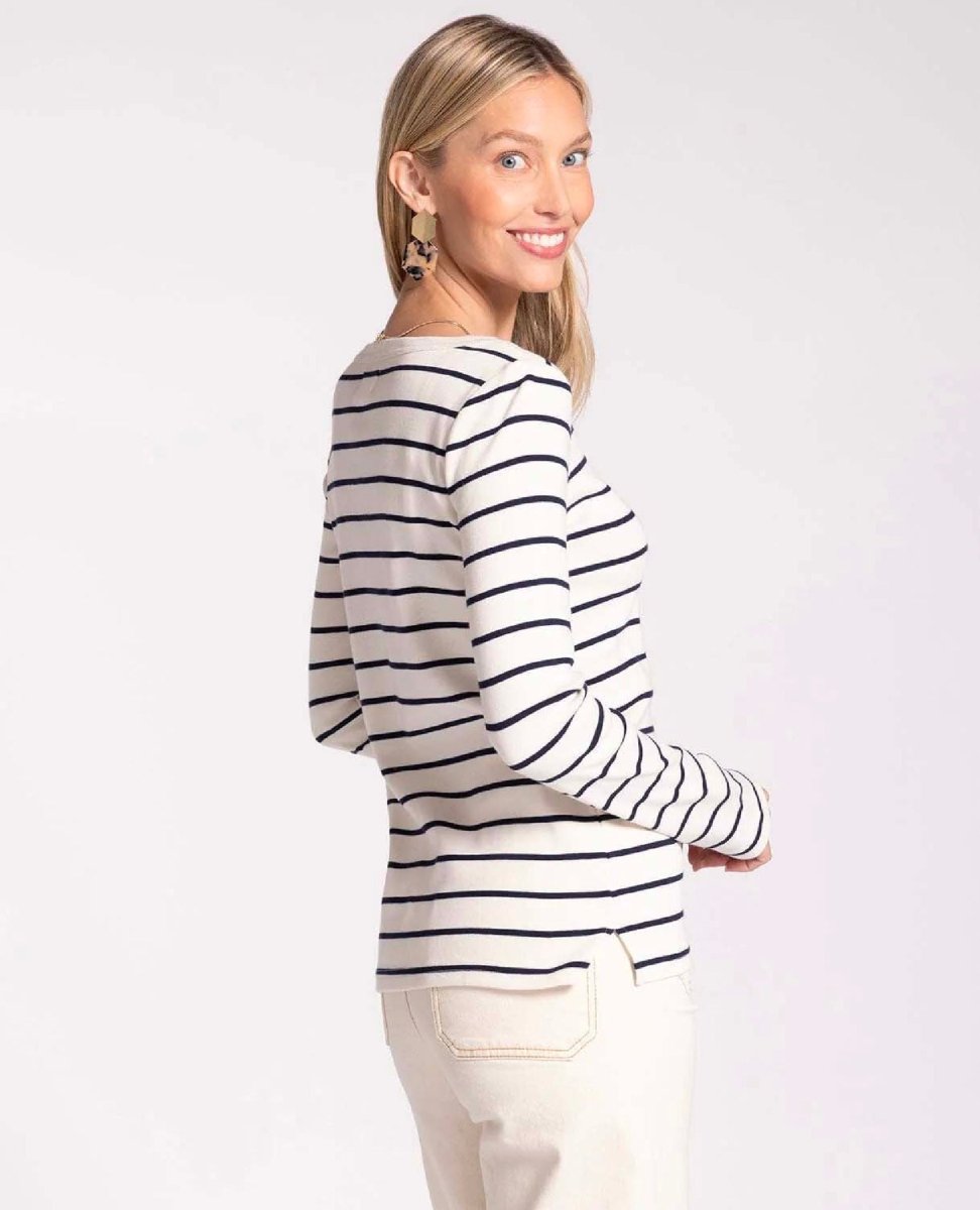 Brynn Long Sleeve Navy White Stripe - miamidrugpossession