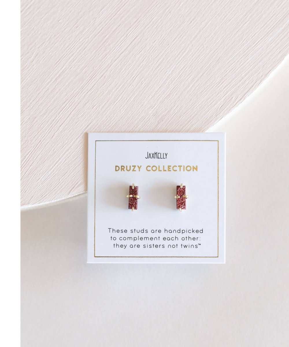 Burgundy Bar Druzy Earrings - PINK ARROWS