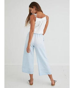 Button Front Wide Leg Crop Island Wash - miamidrugpossession