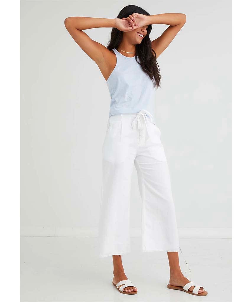 Button Front Wide Leg Crop White - PINK ARROWS