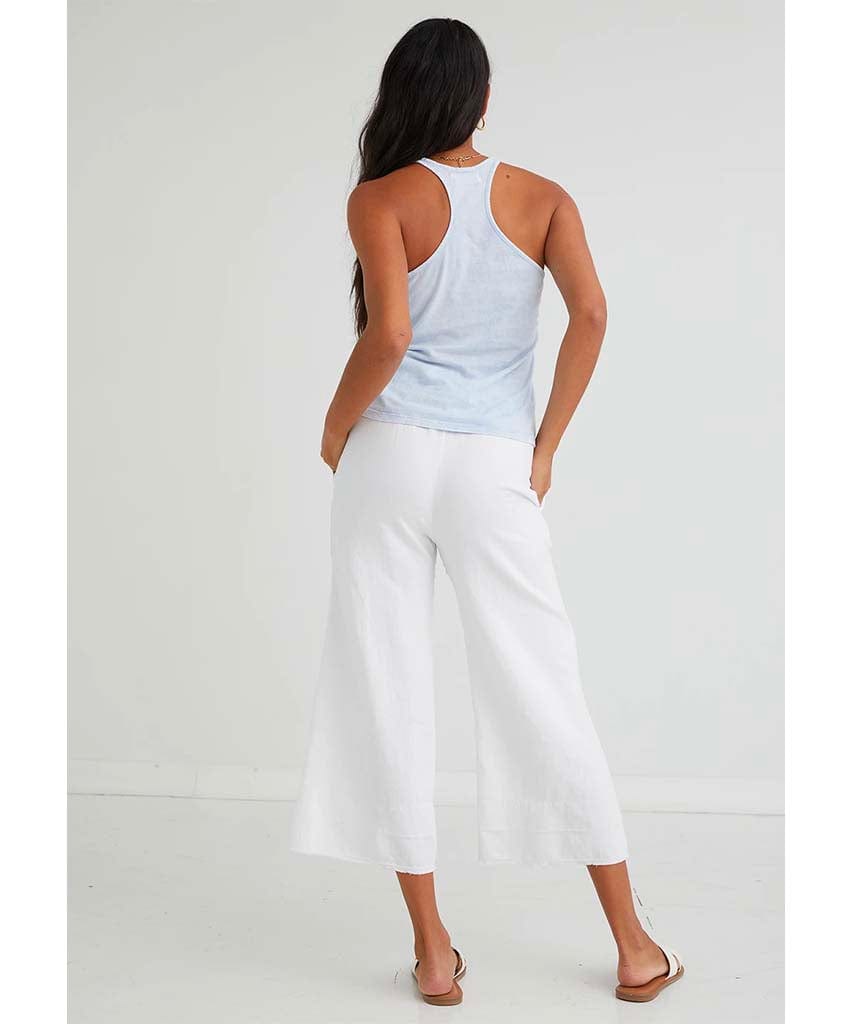 Button Front Wide Leg Crop White - miamidrugpossession