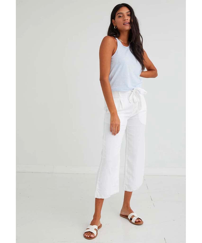 Button Front Wide Leg Crop White - miamidrugpossession