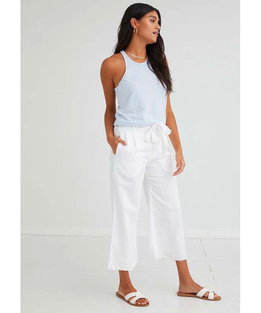 Button Front Wide Leg Crop White - PINK ARROWS