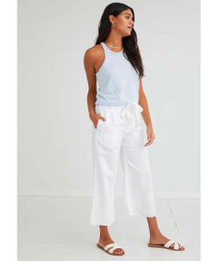 Button Front Wide Leg Crop White - clearpathherbicide