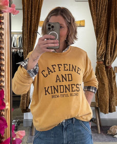 Caffeine N Kindness Mineral Sweatshirt Mustard - PINK ARROWS