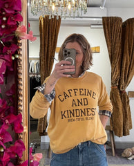 Caffeine N Kindness Mineral Sweatshirt Mustard - PINK ARROWS