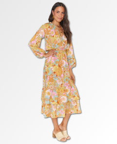 Cait Midi Dress Groovy Blooms - miamidrugpossession