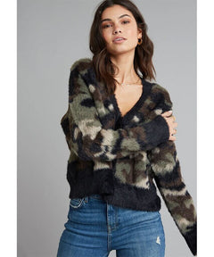 Camo Fuzzy Cardigan Sweater - miamidrugpossession