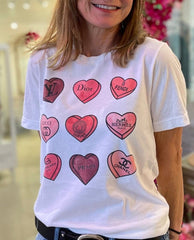 Candy Designer Love Heart White Tee - PINK ARROWS