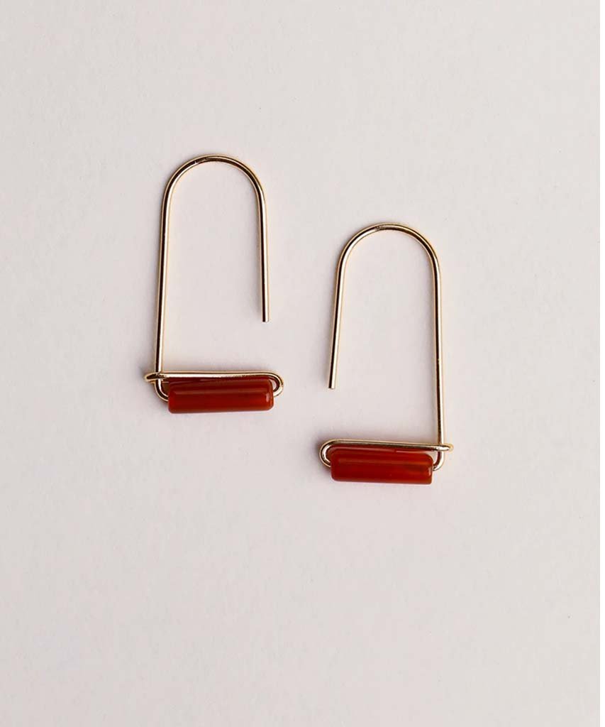 Carnelian Agate Gemstone Drop Earrings - PINK ARROWS