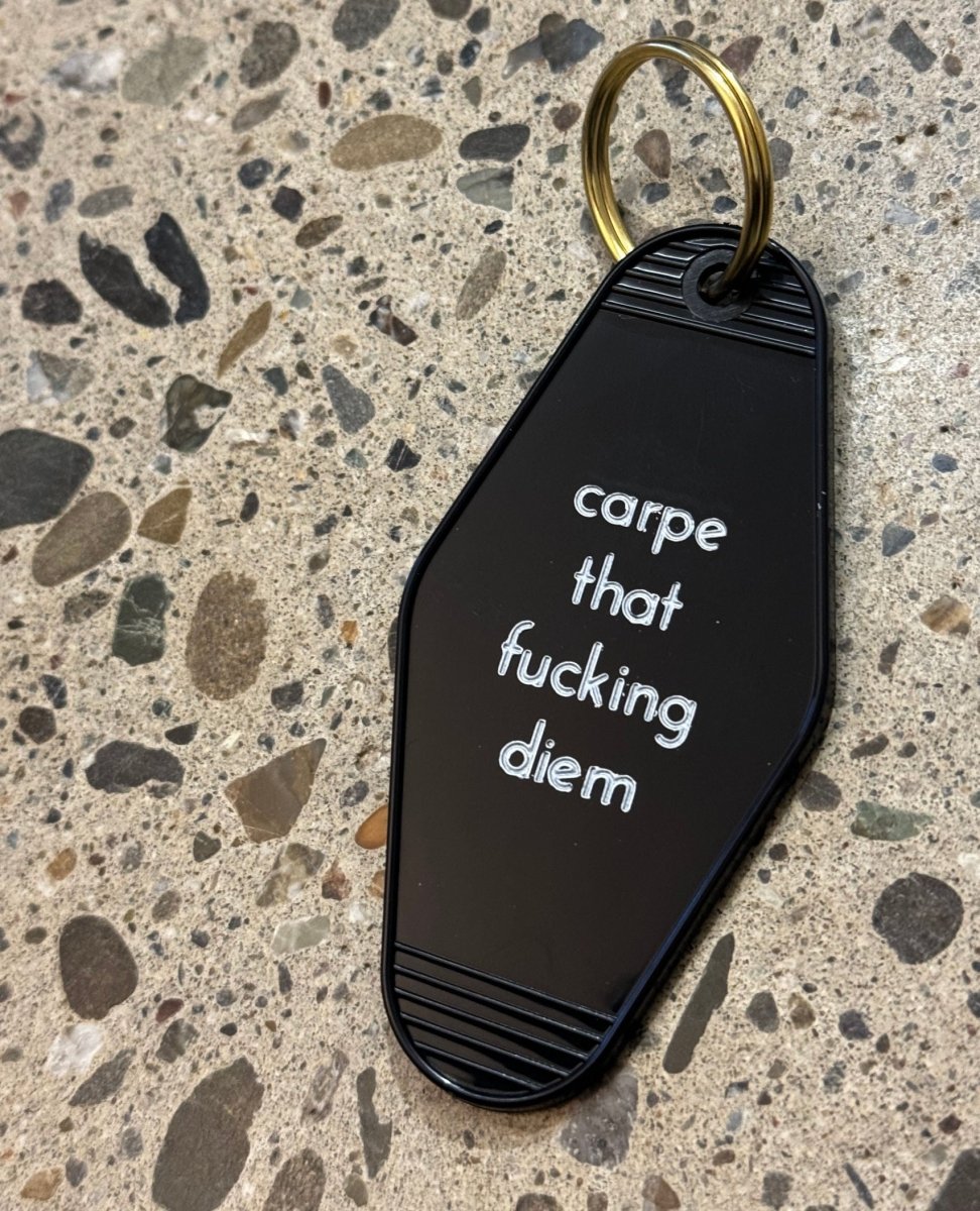 Carpe That Fucking Diem Black Keychain - PINK ARROWS