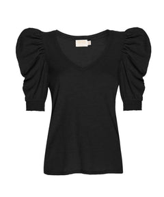 Celine Puff Sleeve Smocked Tee Black - clearpathherbicide