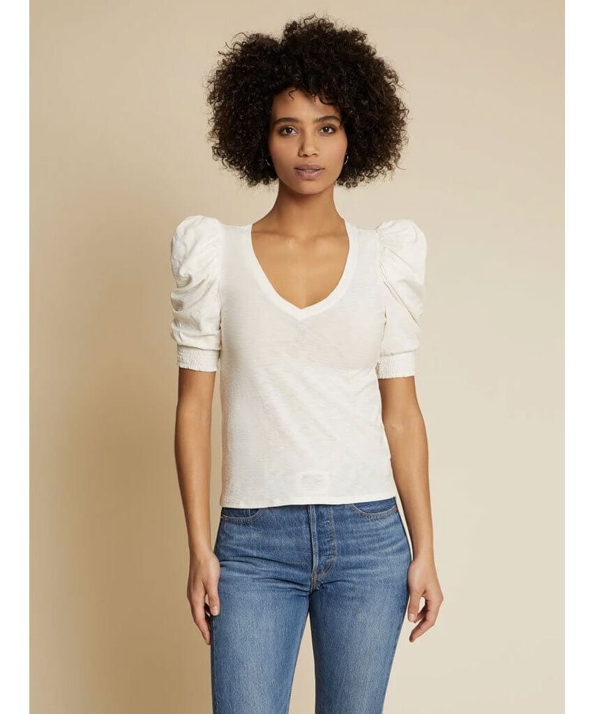 Celine Puff Sleeve Smocked Tee Off White - clearpathherbicide