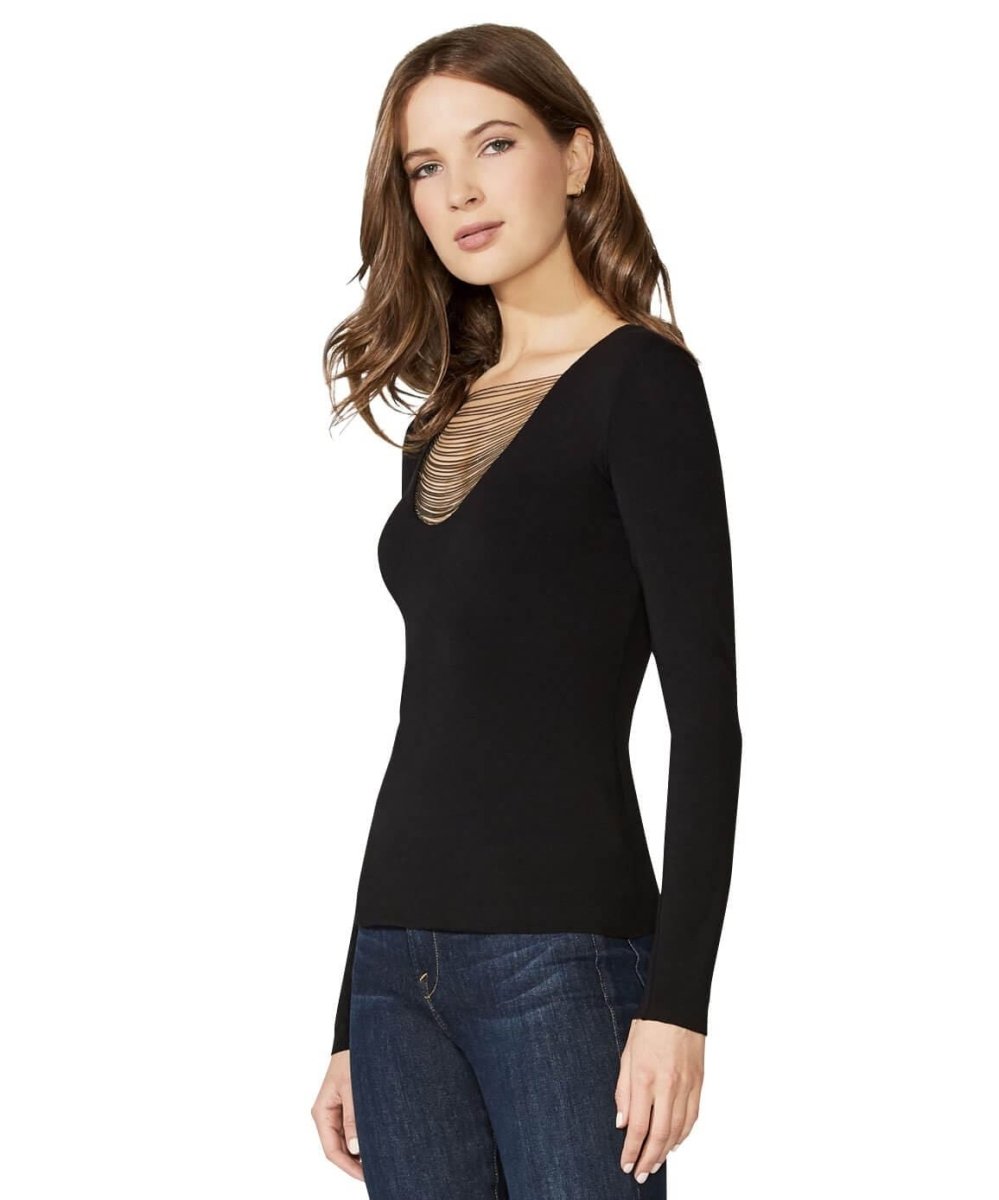 Chain Long Sleeve Top, Black - miamidrugpossession