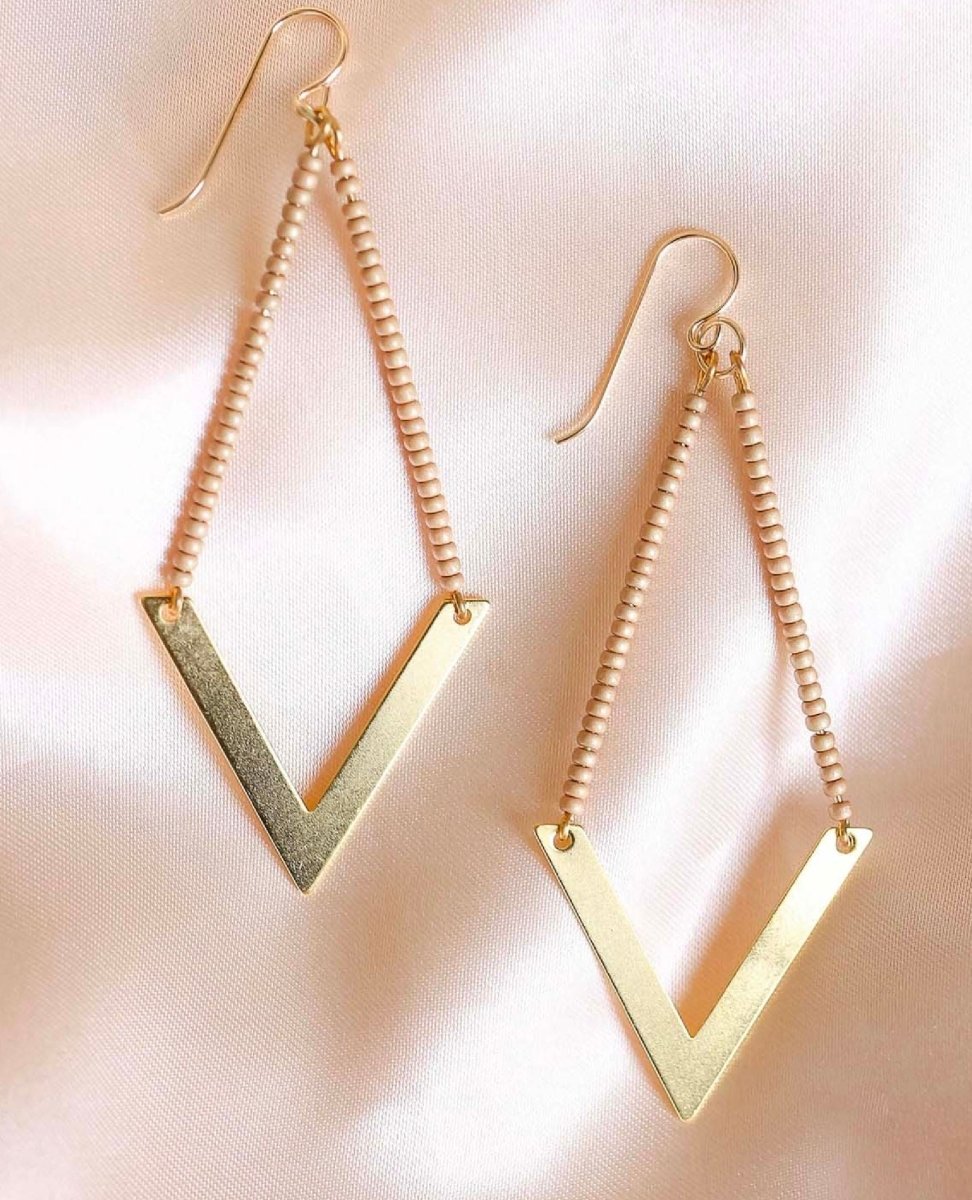 Chevron Beaded Earrings Champagne - clearpathherbicide