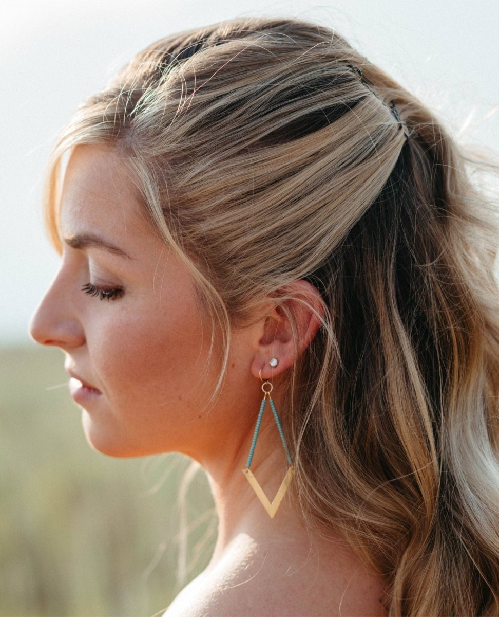 Chevron Beaded Earrings Turquoise Seafoam - miamidrugpossession