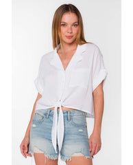 Cici Short Cuffed Tab Top White - PINK ARROWS