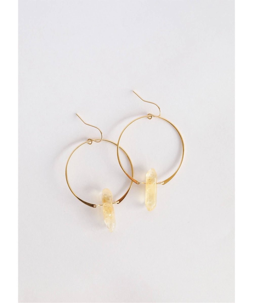 Citrine Hoop Crystal Earrings - PINK ARROWS