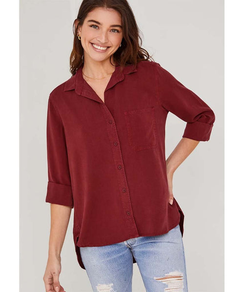 Classic Button Down Roll Up Sleeve Wine - miamidrugpossession