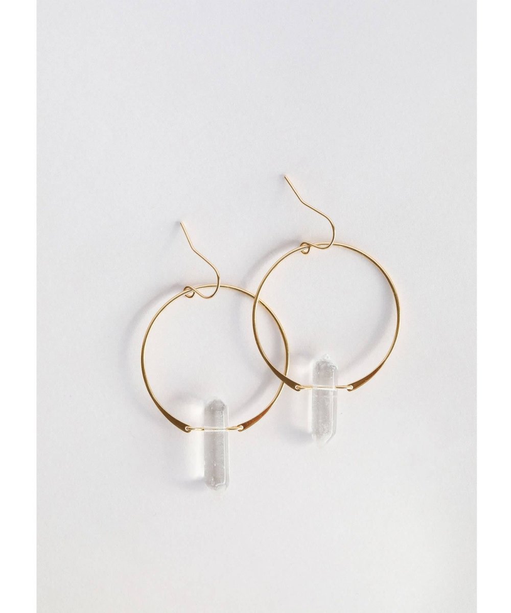 Clear Quartz Hoop Crystal Earring - PINK ARROWS