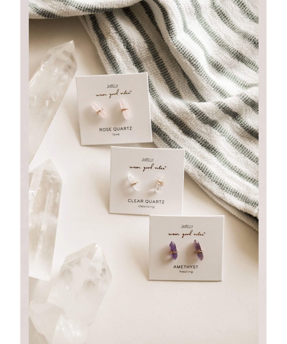 Clear Quartz Mineral Point Cleansing Earrings - miamidrugpossession